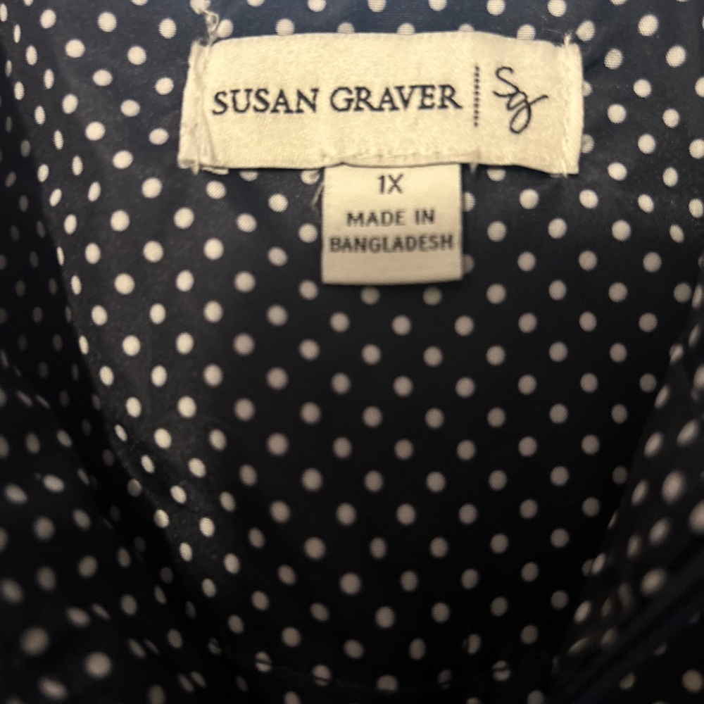 Susan Graver Blue and White Trench Coat with Polka Dot Pattern - Picture 2 of 3